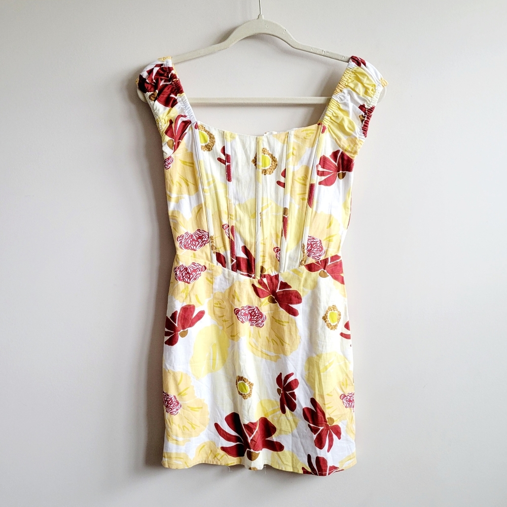 Sabo Skirt White Mini Dress with Yellow & Red Floral Print - Picture 6 of 12